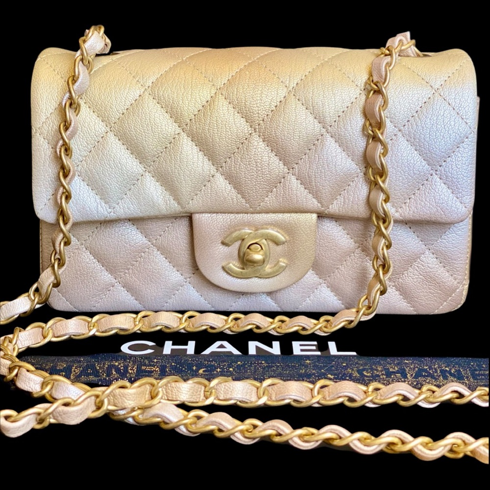 FULL SET - CHANEL Classic Flap Rectangle Mini Ombre Beige / Golden (22C)